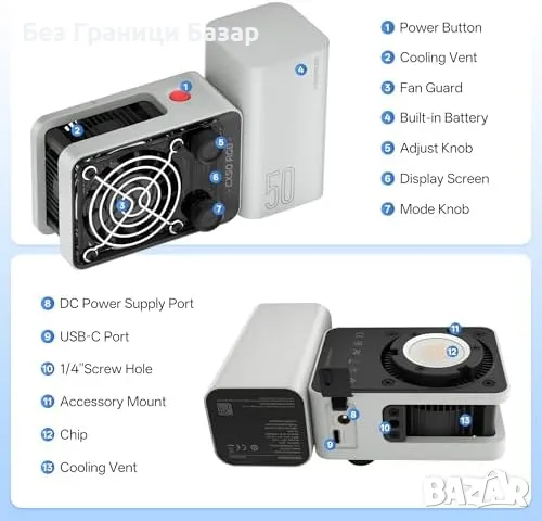 Нова Преносима Видео Светлина ZHIYUN CX50 50W CRI 95+ с Батерия за Видео, снимка 2 - Светкавици, студийно осветление - 49965629