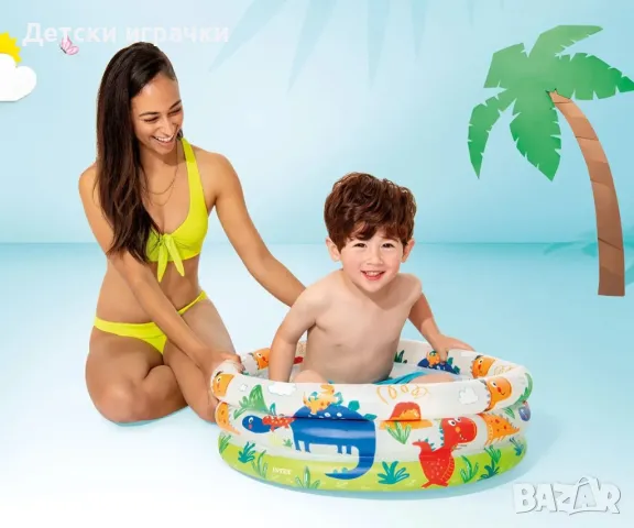 Бебешки надуваем басейн Intex с меко дъно, 61 х 22 см, PVC, динозаври 