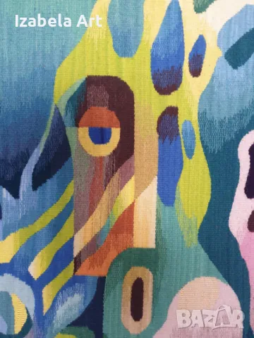 Голям авторски български гоблен (ръчно тъкан на вертикален стан) 67х90, снимка 2 - Гоблени - 49302040