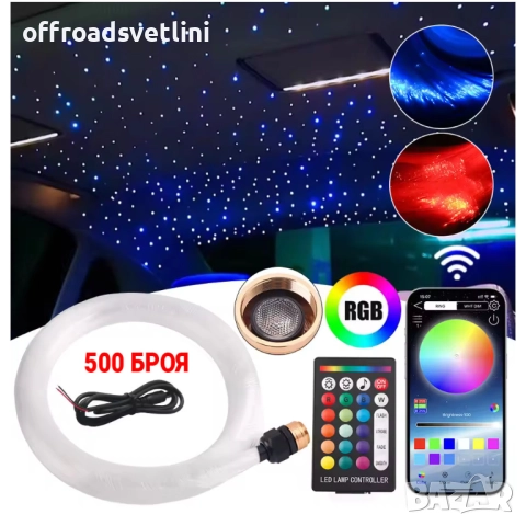 500х LED осветление за таван на автомобил – Звездно небе с фиброоптика, снимка 2 - Аксесоари и консумативи - 52827953