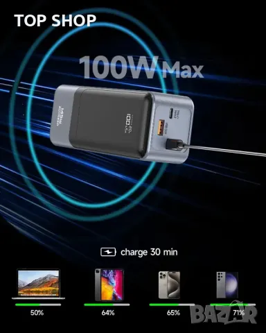 145W Power Bank, 27000mAh преносимо зарядно устройство за лаптоп и телефон, Powerbank с 3 изхода, 10, снимка 4 - Външни батерии - 48901528