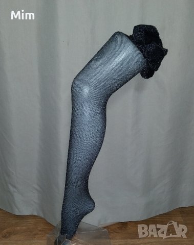 М/L Черен чорапогащник със сребрист брокат , снимка 3 - Бельо - 43844171