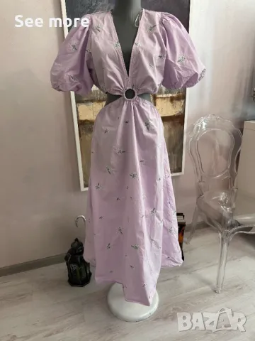 ZARA рокля лила с бродирани цветя М, снимка 1