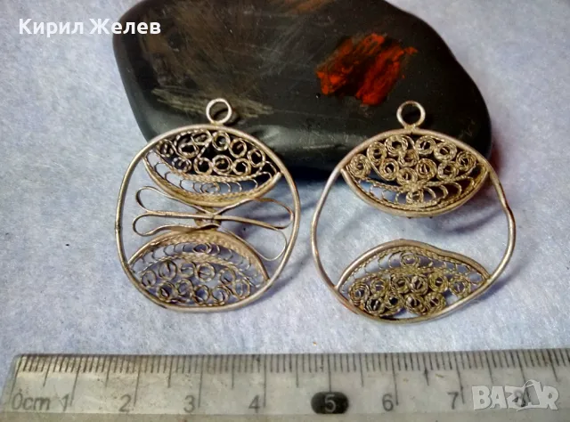 ДВЕ СТАРИННИ ФИЛИГРАННИ СРЕБЪРНИ ВИСУЛКИ ВИСОКА ПРОБА СРЕБРО РЕТРО НАКИТИ РЪЧНА РАБОТА 48582, снимка 2 - Антикварни и старинни предмети - 48473906