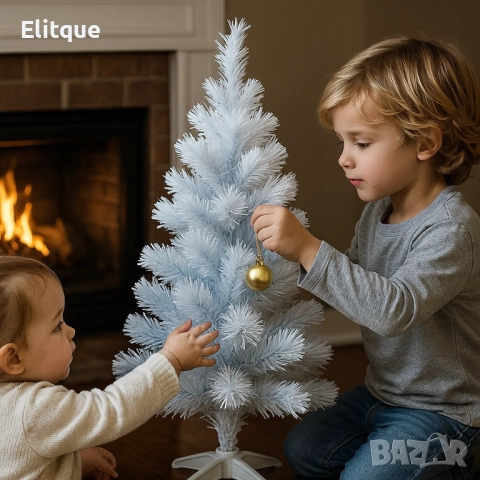 Елегантна елха в бял и син цвят 60 см – Стилна празнична декорация, снимка 7 - Други стоки за дома - 52448911