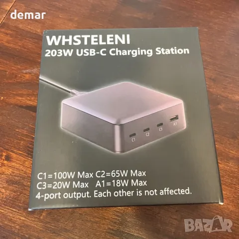 WHSTELENI USB C зарядно 203W (100W+65W+20W+18W) 4-портова зарядна станция, снимка 10 - Друга електроника - 49312967