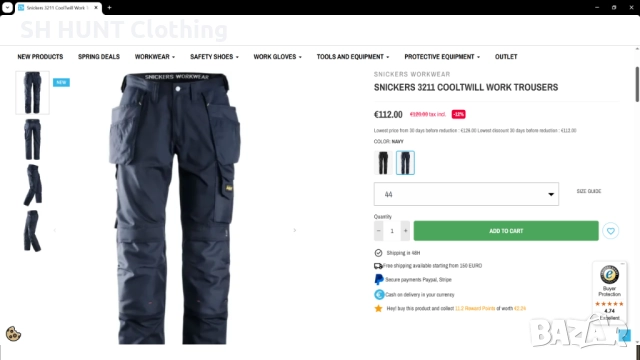 Snickers 3211 Cooltwill Work Trouser размер 52 / L работен панталон W4-409, снимка 2 - Панталони - 51982533