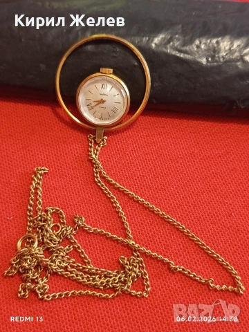 Дамски механичен часовник колие Чайка СССР позлатен много красив 53631