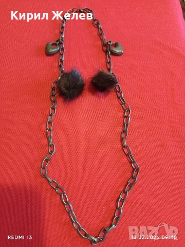 Дамско колие с висулки във формата на сърце и кожени помпони Арт бижу за влюбени 51889