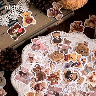 46 бр мече мечета самозалепващи лепенки стикери за украса декор картонена торта парти, снимка 2 - Други - 34719194