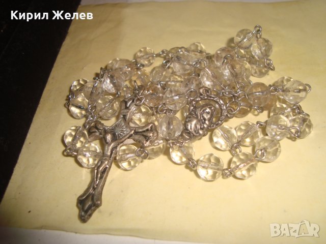 СТАРА КАТОЛИЧЕСКА ОГЪРЛИЦА - БРОЕНИЦА КРИСТАЛНА с РАЗПЯТИЕ и ИКОНКА 22872, снимка 7 - Антикварни и старинни предмети - 33434909