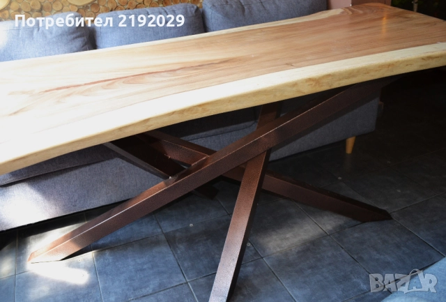 МАСА масив, Дъждовно дърво, със „жив ръб“, цяло парче, стоманена основа, снимка 7 - Маси - 51491753