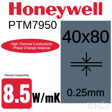 Оригинален Honeywell PTM7950 8.5 W/m·K фазово променящ се материал (PCM/PTM), снимка 3 - Друга електроника - 51534102