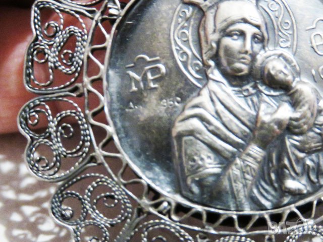 Възрожденска Сребърна икона, амулет, накит, медальон с Богородица, Дева Мария - Панагия 60 мм сребро, снимка 7 - Антикварни и старинни предмети - 32350179