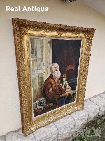 Уникална антикварна белгийска майсторска авторска картина масло върху платно , снимка 6 - Картини - 52348285