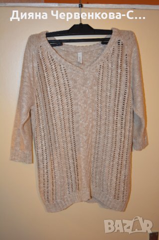 Бежов плетен пуловер марка Bershka, снимка 1 - Блузи с дълъг ръкав и пуловери - 27008615