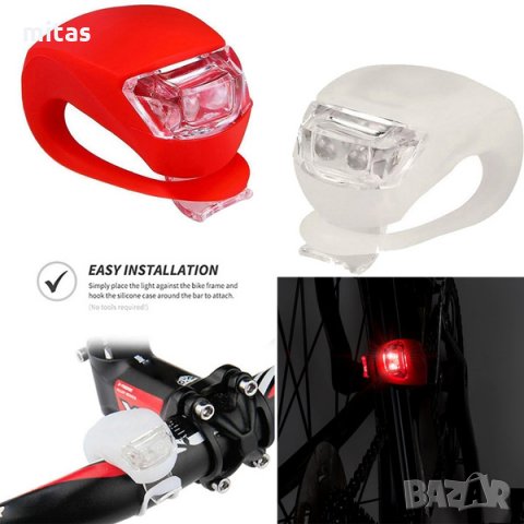 Комплект предна и задна LED светлини за велосипед, Стоп, Фар, Силикон, снимка 6 - Аксесоари за велосипеди - 33234215