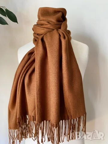 Кафяв, голям Шал от 100 % кашмир, цвят светъл карамел, снимка 7 - Шалове - 47508377