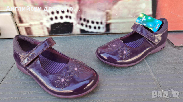 Английски детски обувки естествена кожа-светещи CLARKS 
