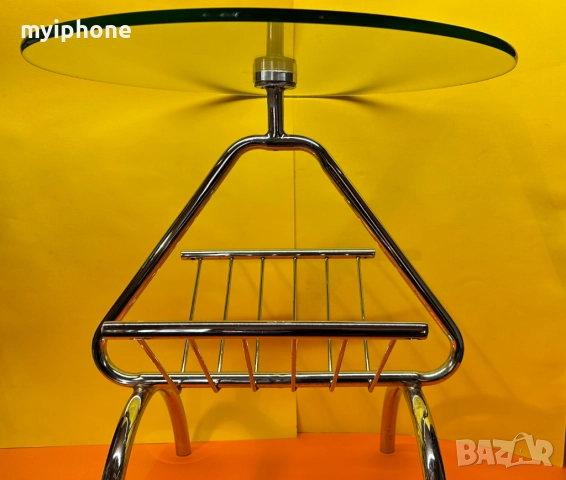 Винтидж масичка за кафе със стъклен плот и поставка за списания, снимка 3 - Маси - 52740230