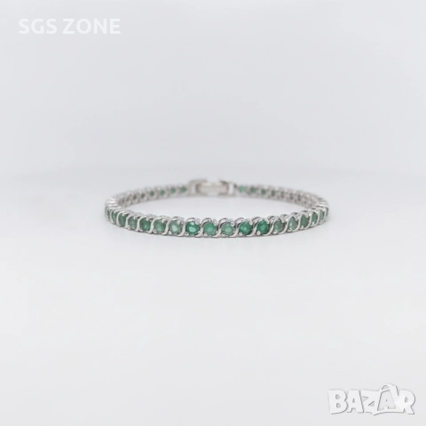 Ръчно изработена сребърна гривна с изумруди, снимка 7 - Гривни - 52574485