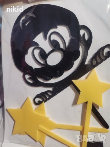 Супер Марио Super Mario и звезди черен пластмасов топер украса табела за торта рожден ден, снимка 2 - Други - 33087936