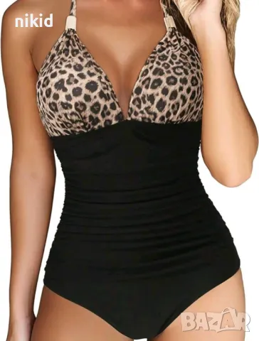 Дамски цял бански черен леопардов