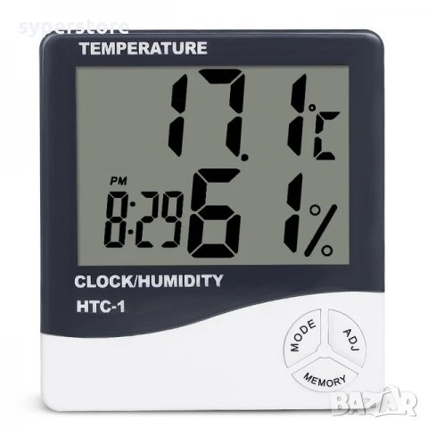 Термометър стаен Digital One SP00168 HTC-1 с фунции Часовник и Влажност на въздух