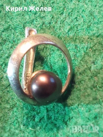 СТАРА ПЕРЛЕНА СРЕБЪРНА АРТ ДЕКО АНГЛИЙСКА ОБЕЦА ОКСИДИРАНО СРЕБРО 925 с НАТУРАЛНА ЧЕРНА ПЕРЛА 25720, снимка 4 - Обеци - 35817405