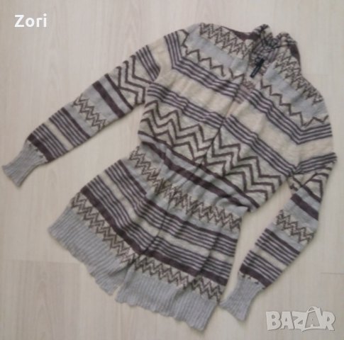 Тънка жилетка в рехава дупчеста плетка в бежови цветове, снимка 1