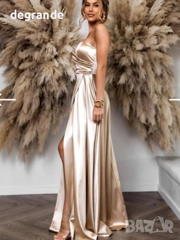 Официална дълга бежова рокля , снимка 4 - Рокли - 50843258