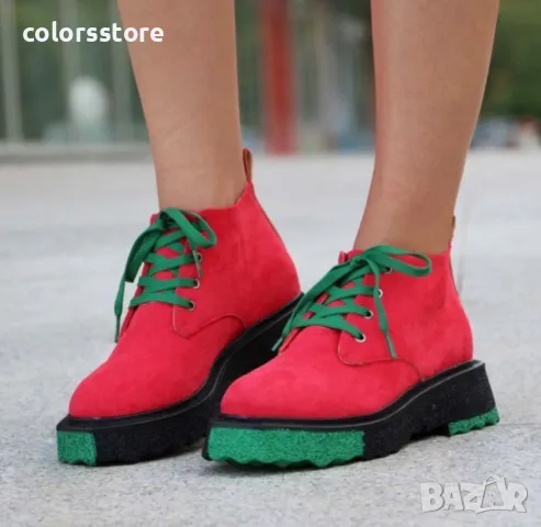 Равни боти - черно, зелено и червено велур - DSK12