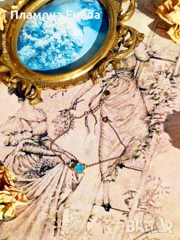Чисто нови сребърни бижута с позлата и тюркоаз, по модел на Van Cleef. , снимка 15 - Колиета, медальони, синджири - 53603035