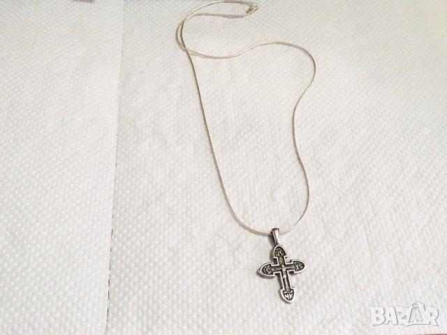 сребърен кръст разпятие  православен кръст с Исус и надпис  на гърба Спаси и сохрани, снимка 4 - Колиета, медальони, синджири - 31930395