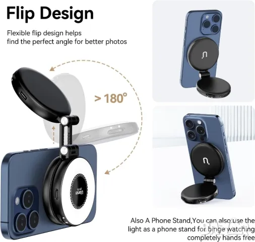 ULANZI LM19 магнитна акумулаторна светлина за селфита iPhone, android , снимка 3 - Чанти, стативи, аксесоари - 50390961