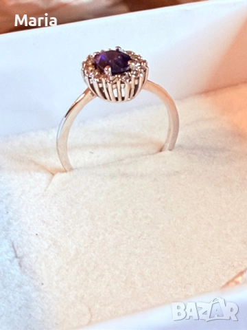 Дамски пръстен бяло злато , диаманти и сапфир, снимка 7 - Пръстени - 52470825