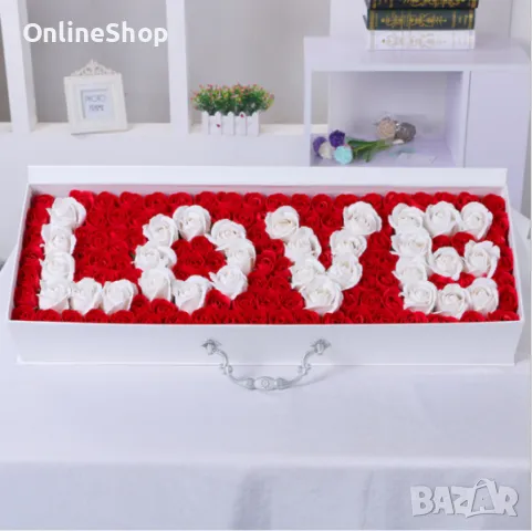 ПРОМО!!! Ароматизирани рози в кутия с текст LOVE
