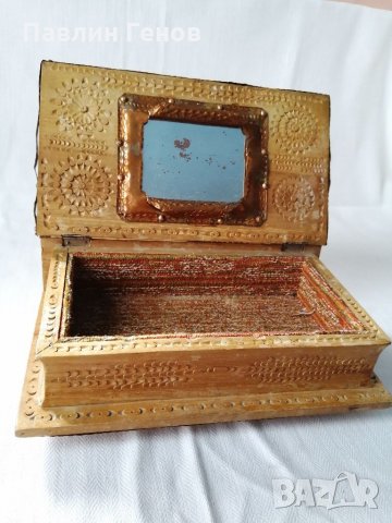 Стара дървена кутия, дърворезба, меден обков, снимка 14 - Други - 35538326