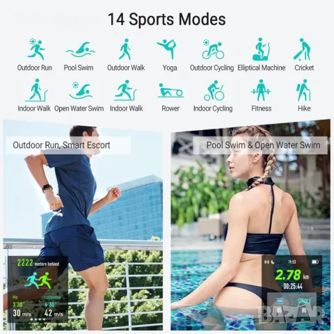 ZOSKVEE SmartWatch, вграден GPS с 14 режима за Android iOS, снимка 4 - Смарт гривни - 49627343