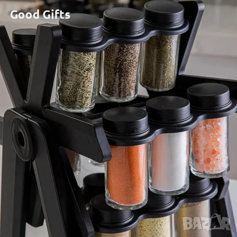 Въртяща се поставка за подправки, 18 стъклени контейнера, въртяща се на 360°, снимка 8 - Други стоки за дома - 49761697