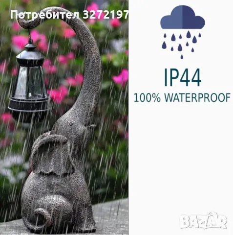 Винтажна резинена скулптура на слон, Соларно задвижвана IP44 Градинска украса навън, снимка 5 - Соларни лампи - 48295184