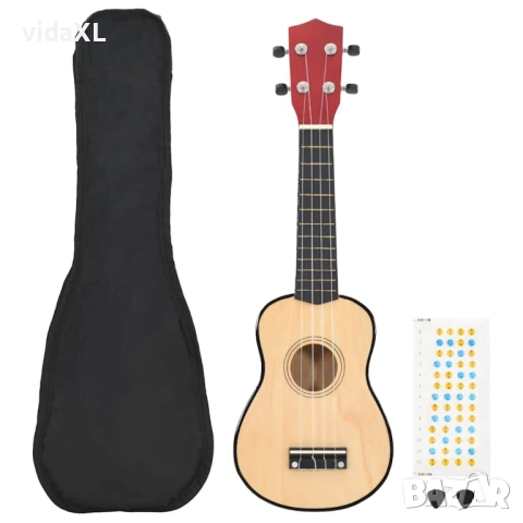 vidaXL Комплект сопрано укулеле с калъф за деца естествен 21（SKU:70146）, снимка 1