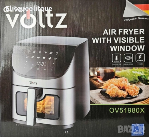 Фритюрник, 1700W, 7л., Горещ въздух, Таймер, до 200°C, с видим прозорец, Черен, снимка 2 - Фритюрници - 52187712