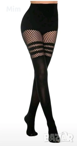 L/2XL Черен чорапогащник в горната част с мрежа