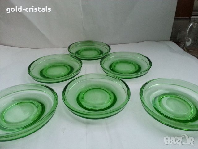 Ретро стъклени чинийки цветно зелено стъкло, снимка 4 - Антикварни и старинни предмети - 34816792