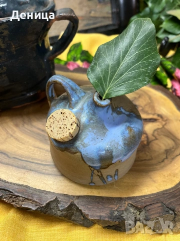 Едно бонбонче💙  Студийна  керамична маслена лампа. Ръчна изработка, синя капкова глазура , снимка 5 - Декорация за дома - 53192962