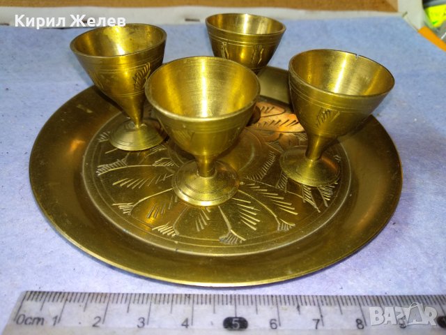 СТАР КРАСИВ ОРИЕНТАЛСКИ СТИЛ БРОНЗОВ СЕРВИЗ 4 ЧАШКИ с ПОДНОС Ръчно МАЙСТОРСКИ ОРНАМЕНТИРАНИ 42698, снимка 9 - Антикварни и старинни предмети - 43952200
