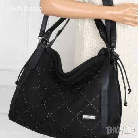 👜 Велурена дамска чанта с декоративни ленти и метални капси, снимка 10 - Чанти - 52496255