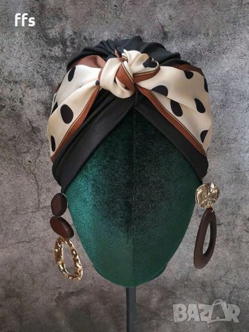 Нов черен тюрбан за глава с панделка на точки Код 0154