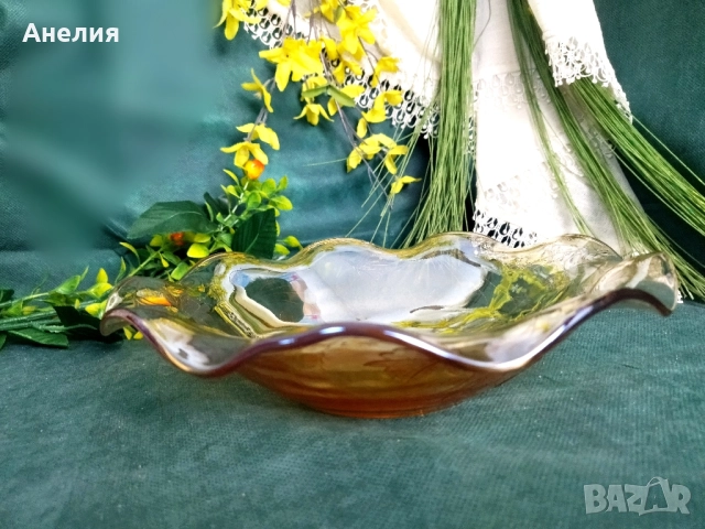 Комплект купички 5 броя и голяма купа карнавално стъкло , снимка 3 - Чинии - 52325185